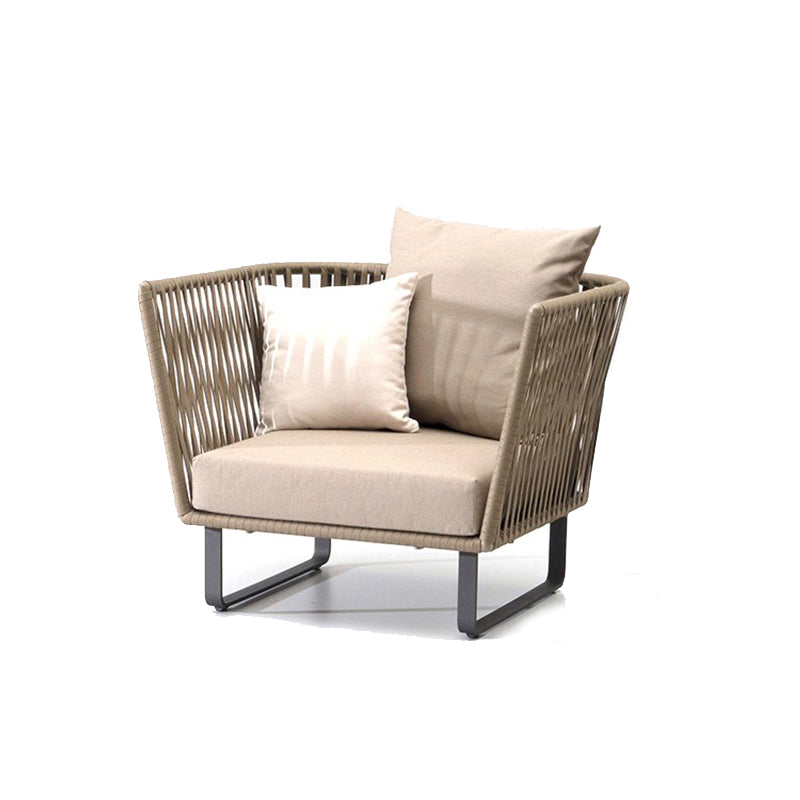 Contemporary Style Outdoor Sofa Metal Tuxedo Arm Loveseat in Brown