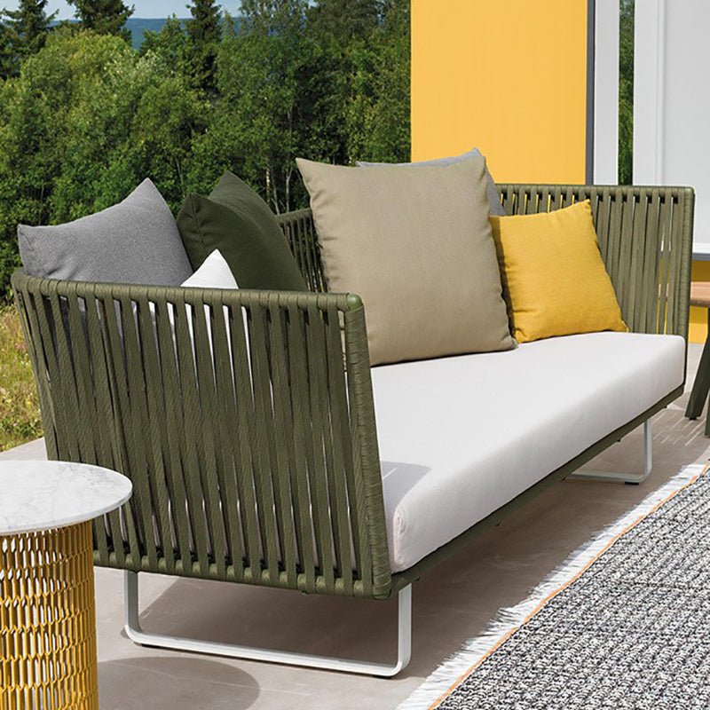 Contemporary Style Outdoor Sofa Metal Tuxedo Arm Loveseat in Brown