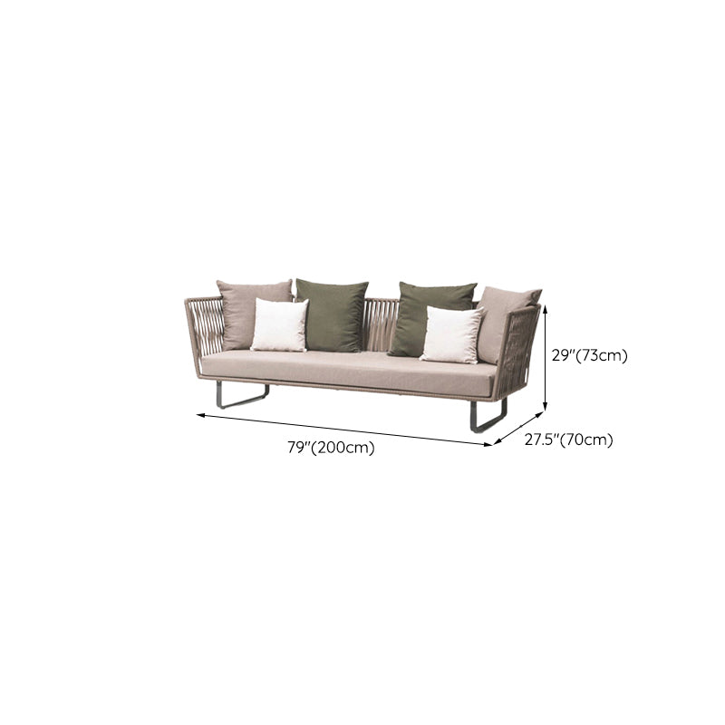 Contemporary Style Outdoor Sofa Metal Tuxedo Arm Loveseat in Brown