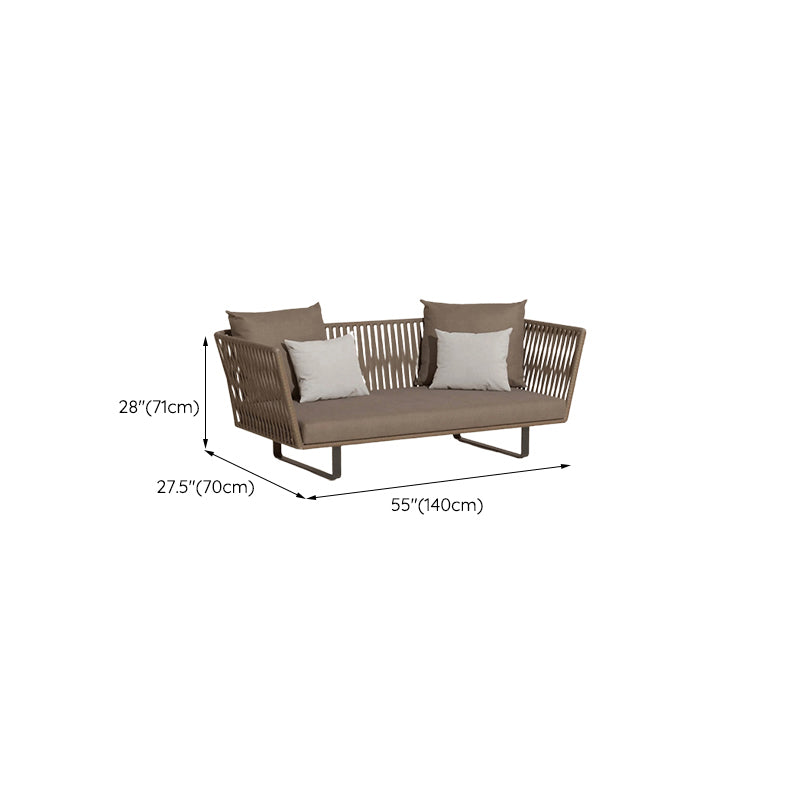 Contemporary Style Outdoor Sofa Metal Tuxedo Arm Loveseat in Brown