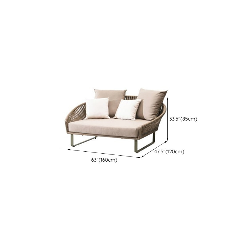 Contemporary Style Outdoor Sofa Metal Tuxedo Arm Loveseat in Brown