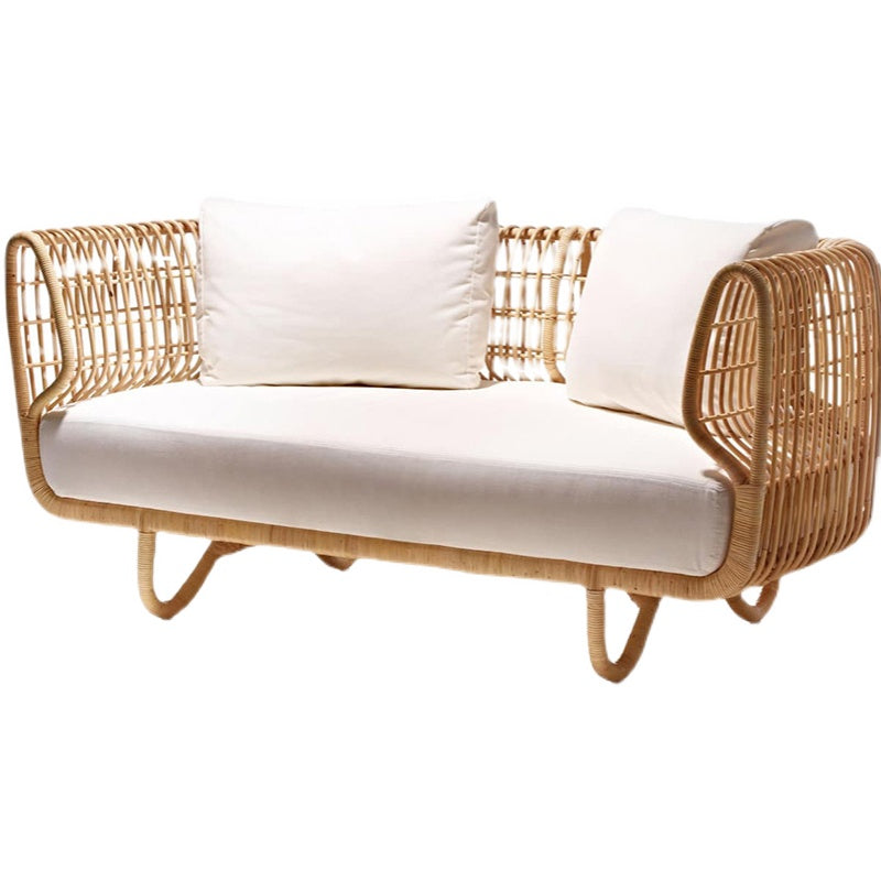 Tropical Style Outdoor Sofa Willow Vine Arc Shape Tuxedo Arm Loveseat