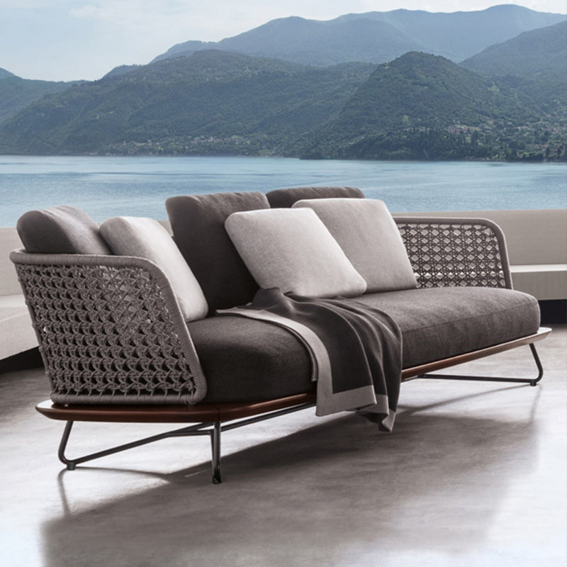 Contemporary Metal Patio Sofa Gray Outdoor Patio Sofa, Water Resistant