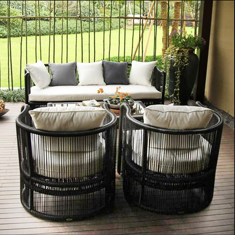 Black Metal Outdoor Patio Sofa Industrial Water Resistant Patio Sofa with Cushion