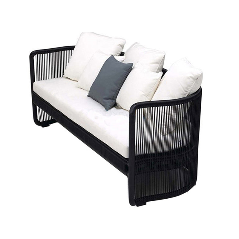 Black Metal Outdoor Patio Sofa Industrial Water Resistant Patio Sofa with Cushion