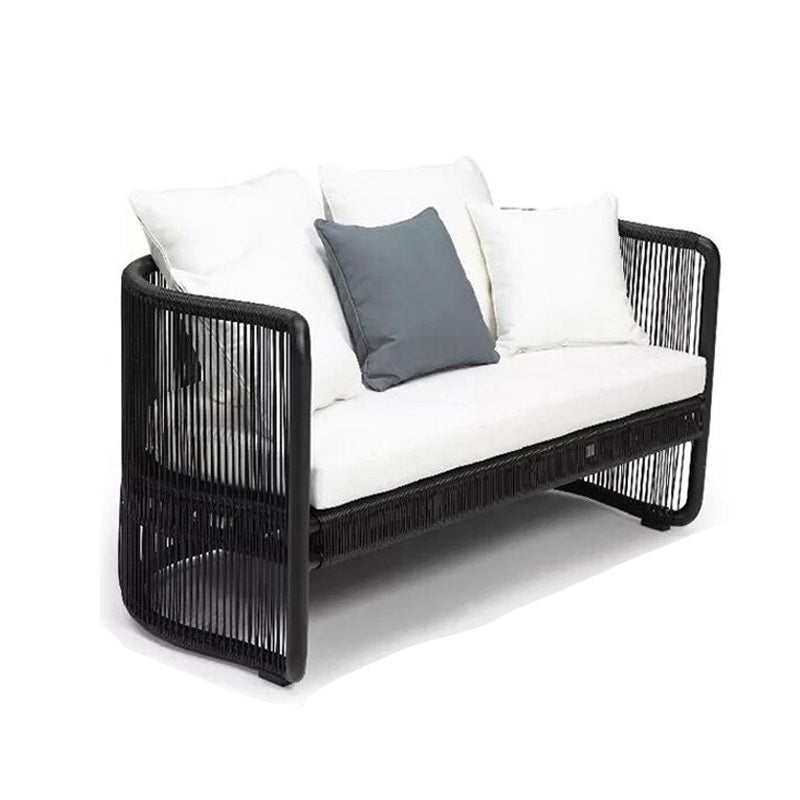 Black Metal Outdoor Patio Sofa Industrial Water Resistant Patio Sofa with Cushion