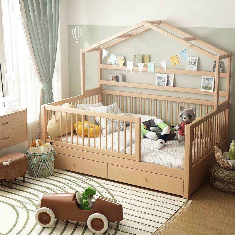 2 Drawers Solid Wood Nursery Bed Scandinavian Nursery Crib with Guardrail