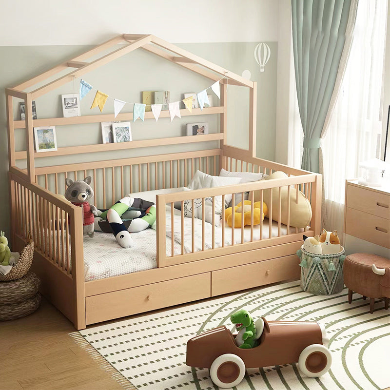 2 Drawers Solid Wood Nursery Bed Scandinavian Nursery Crib with Guardrail