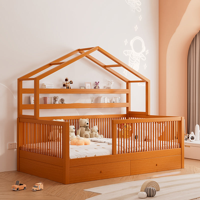 Beech Nursery Bed Under Crib Storage Scandinavian Nursery Crib with Guardrail