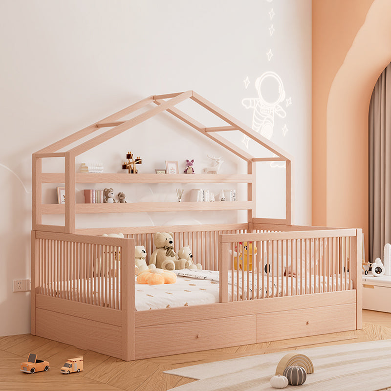 Beech Nursery Bed Under Crib Storage Scandinavian Nursery Crib with Guardrail