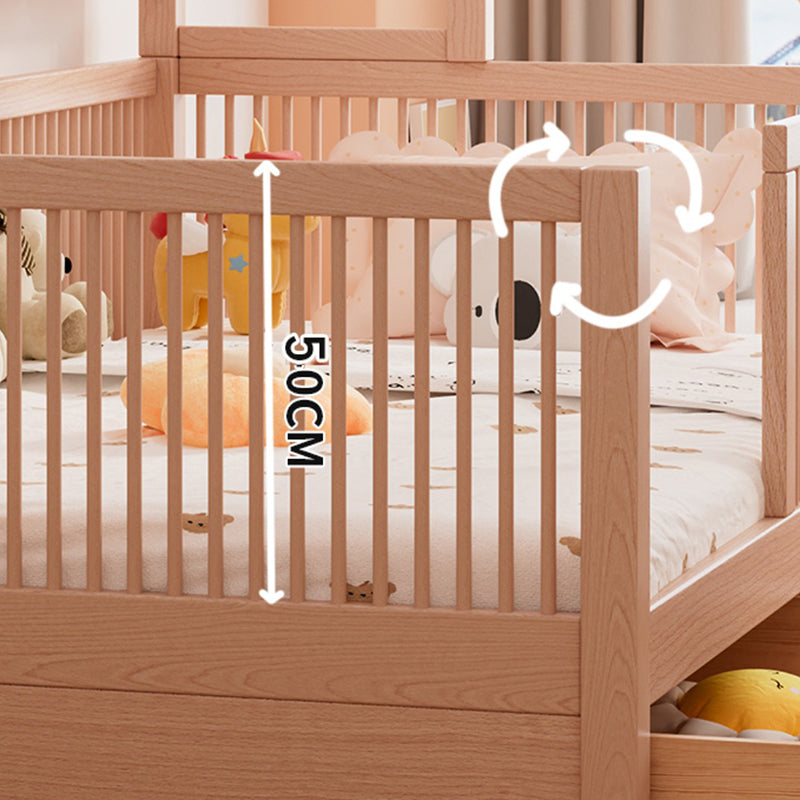 Beech Nursery Bed Under Crib Storage Scandinavian Nursery Crib with Guardrail