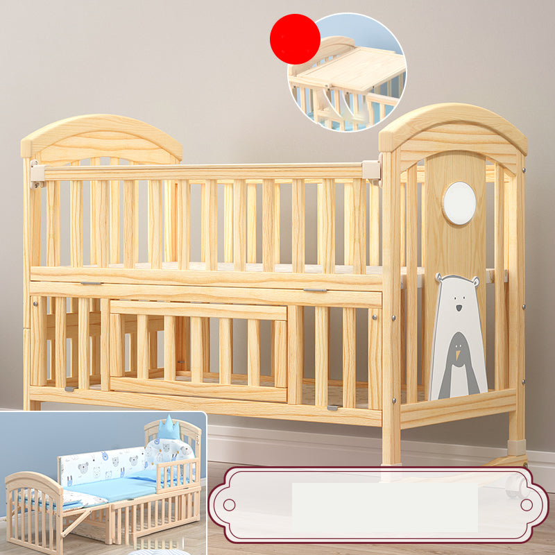 Modern Baby Crib with Guardrail with Casters/Wheels Washed Natural Nursery Bed