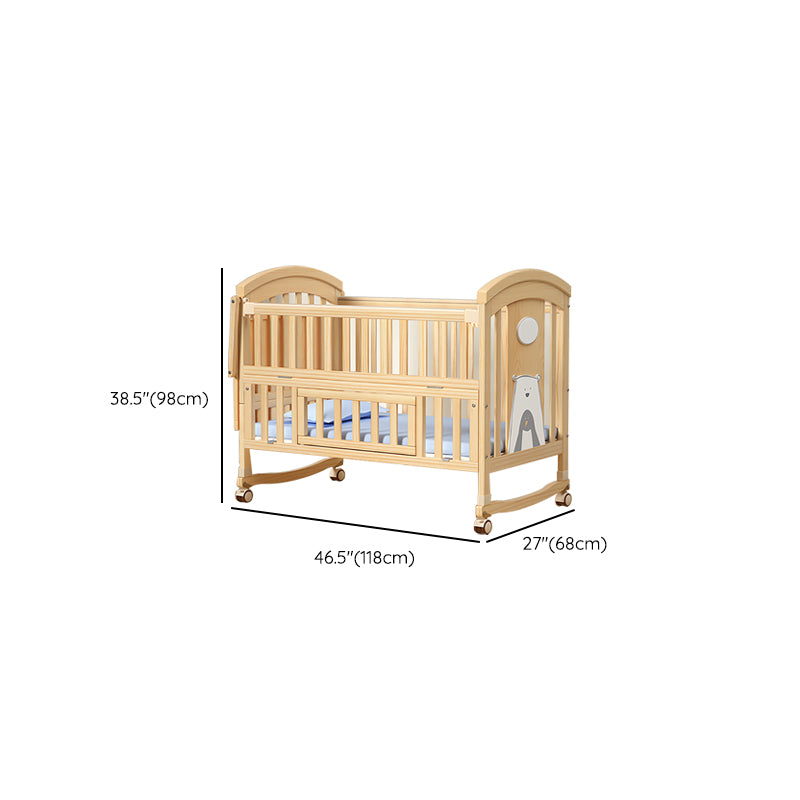 Modern Baby Crib with Guardrail with Casters/Wheels Washed Natural Nursery Bed