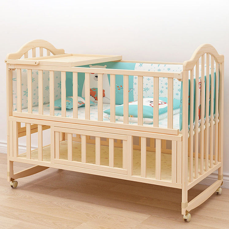 3-in-1 Convertible Crib in Natural Modern Solid Wood Nursery Bed