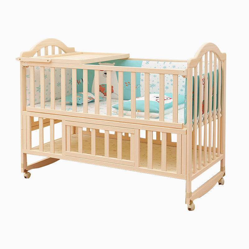 3-in-1 Convertible Crib in Natural Modern Solid Wood Nursery Bed