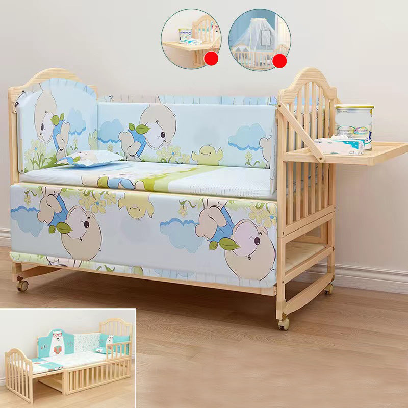 3-in-1 Convertible Crib in Natural Modern Solid Wood Nursery Bed