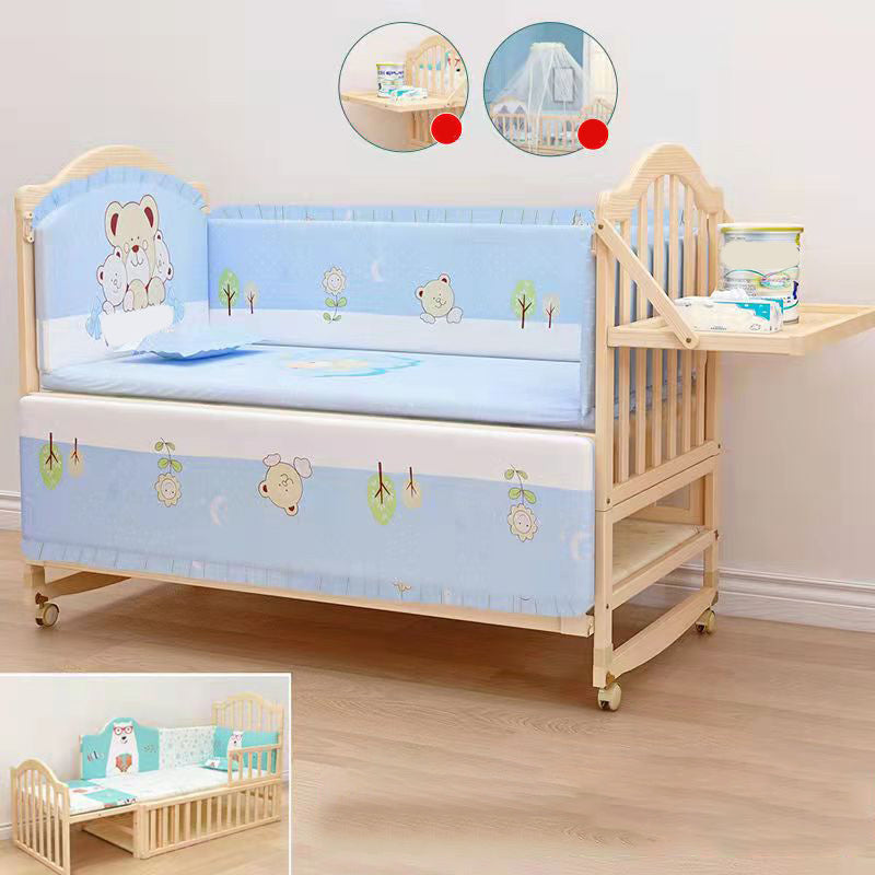 3-in-1 Convertible Crib in Natural Modern Solid Wood Nursery Bed