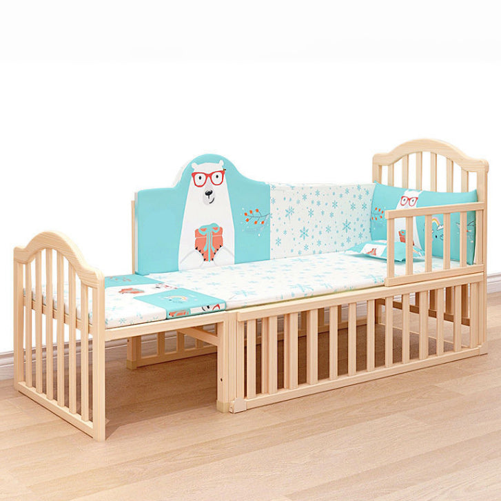 3-in-1 Convertible Crib in Natural Modern Solid Wood Nursery Bed