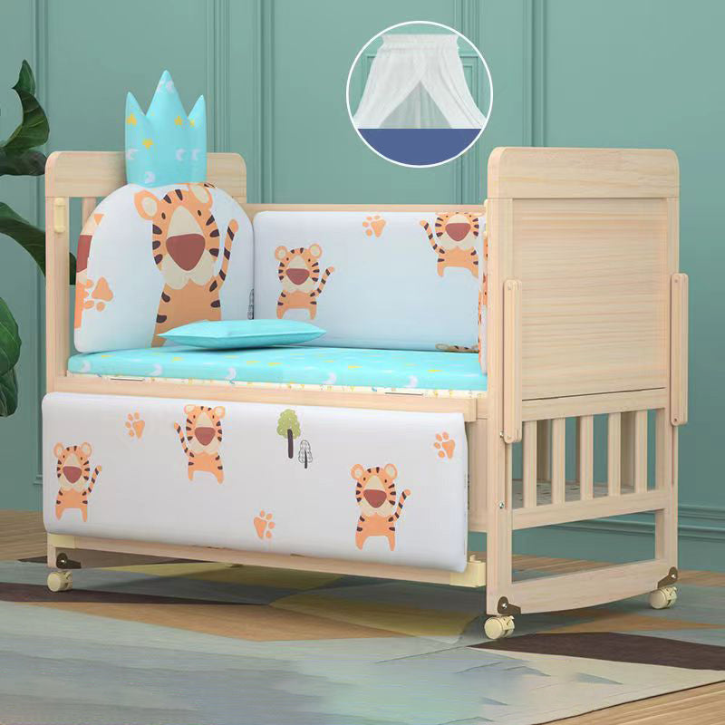 3-in-1 Convertible Crib in Natural Modern Solid Wood Nursery Bed