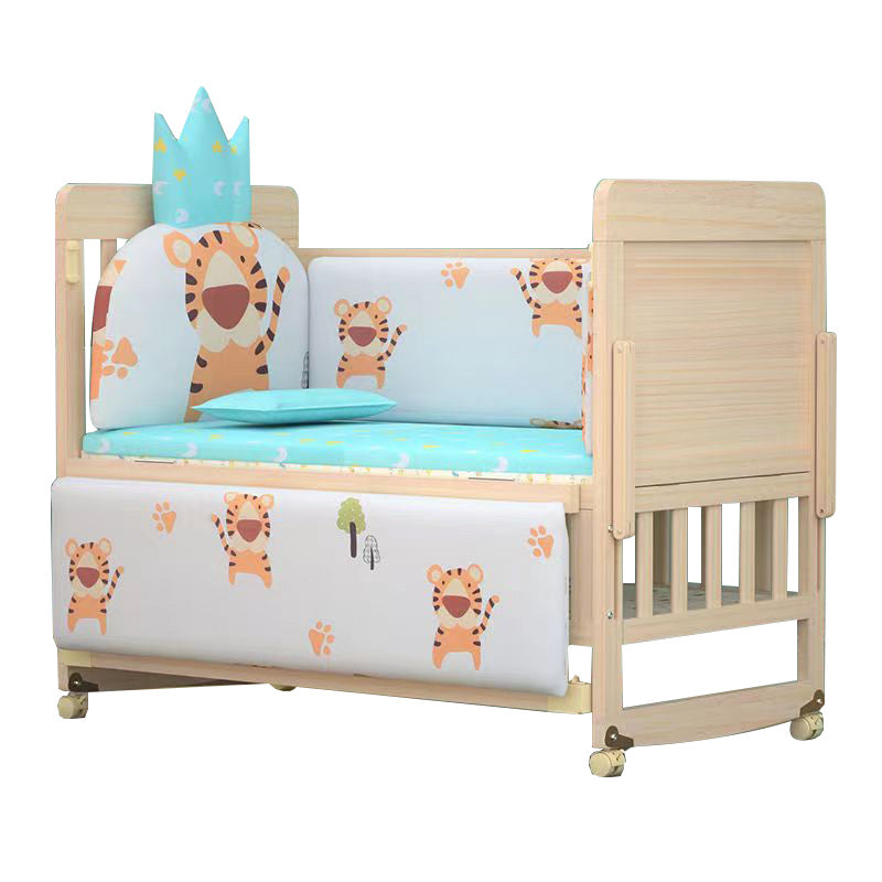 3-in-1 Convertible Crib in Natural Modern Solid Wood Nursery Bed