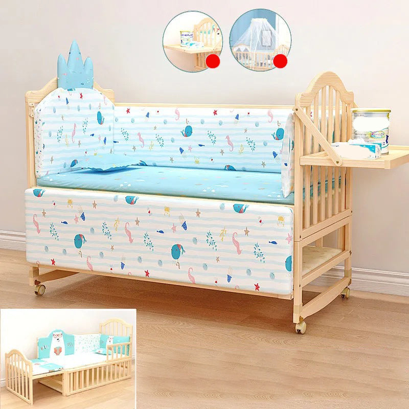 3-in-1 Convertible Crib in Natural Modern Solid Wood Nursery Bed