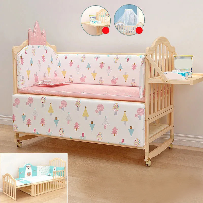 3-in-1 Convertible Crib in Natural Modern Solid Wood Nursery Bed