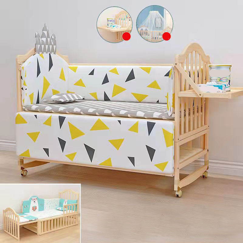 3-in-1 Convertible Crib in Natural Modern Solid Wood Nursery Bed