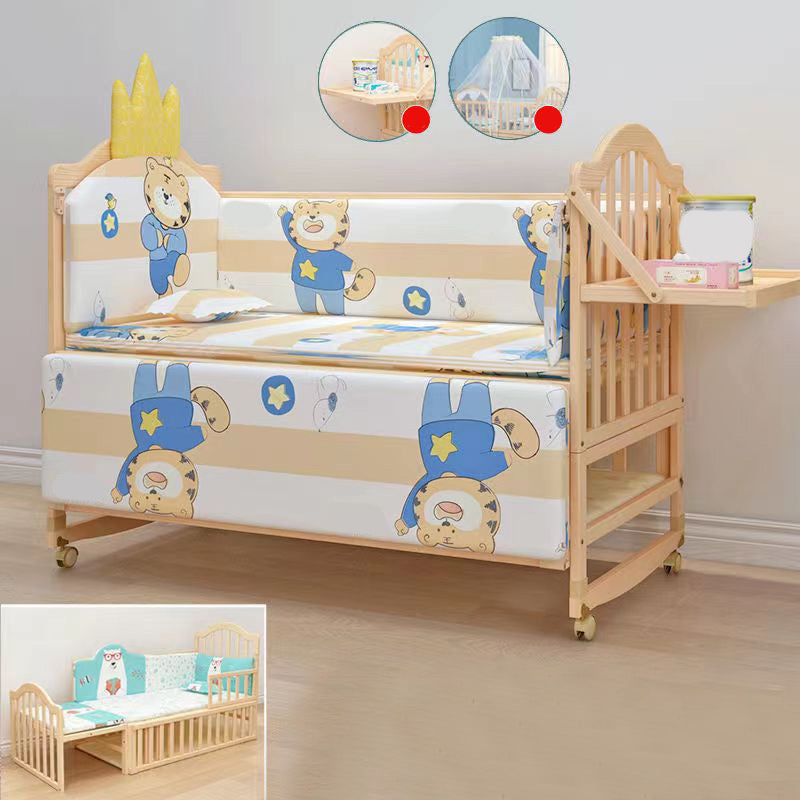 3-in-1 Convertible Crib in Natural Modern Solid Wood Nursery Bed