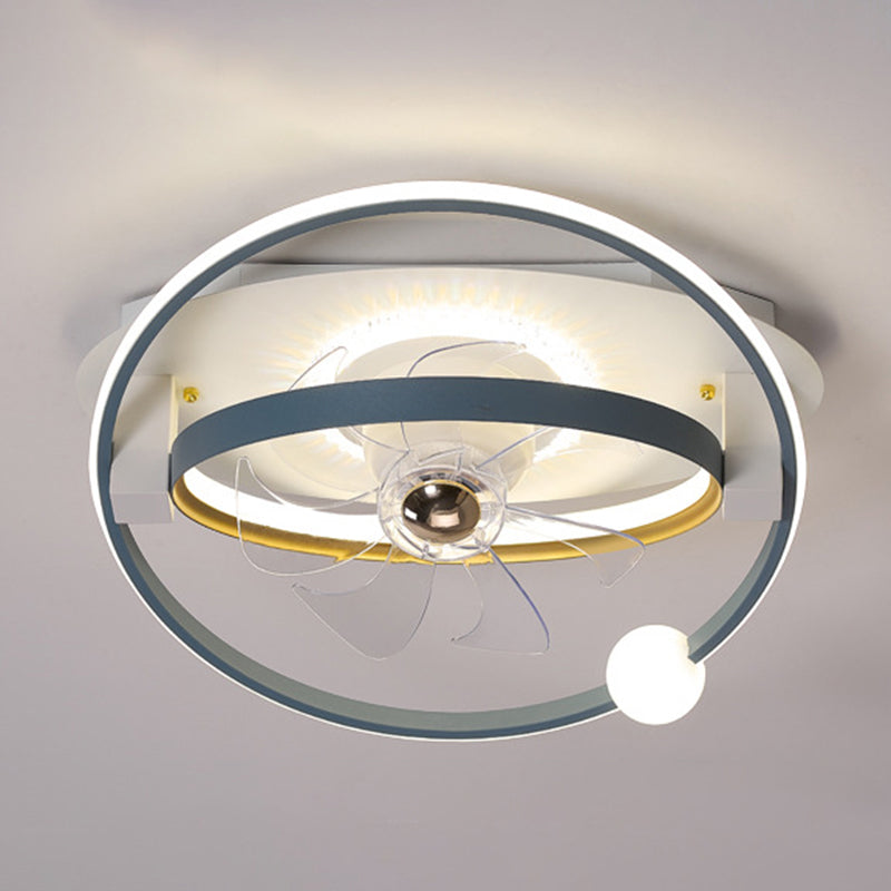 Metal Round Shape Ceiling Fan Modern Style 4 Lights Ceiling Fans Fixtures