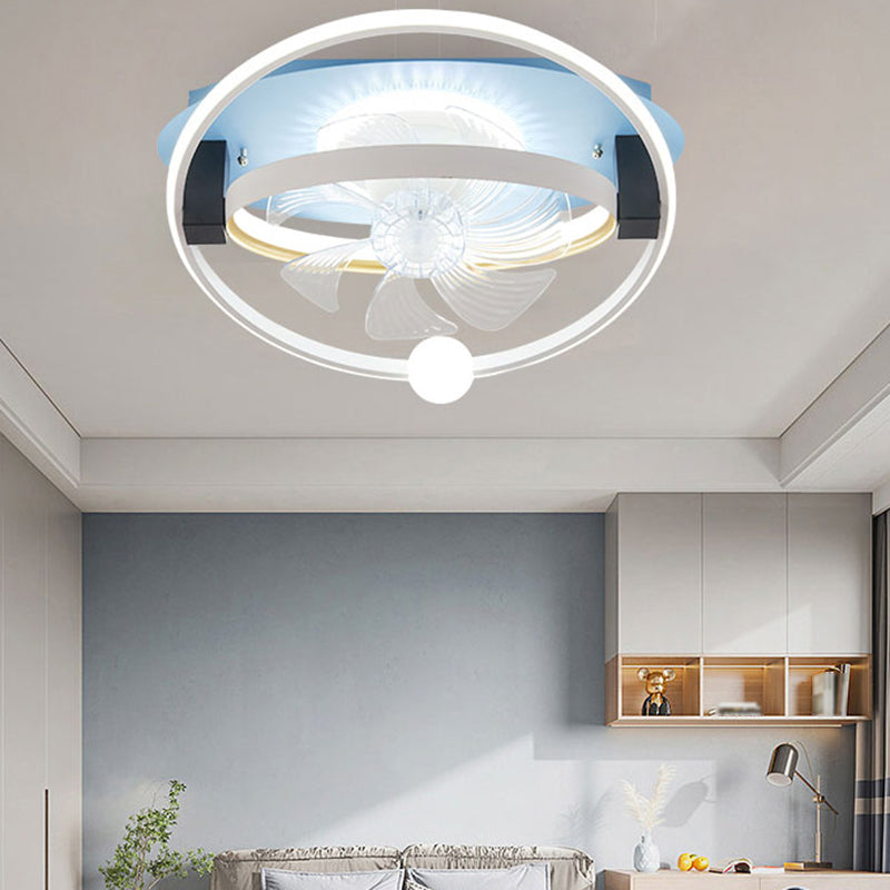 Metal Round Shape Ceiling Fan Modern Style 4 Lights Ceiling Fans Fixtures