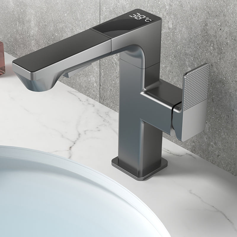 Modern Lever Handles Sink Faucet With Digital Display Square Brass Bathroom Sink Faucet