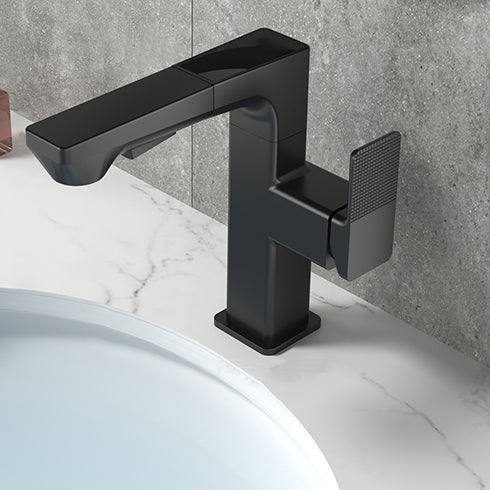 Modern Lever Handles Sink Faucet With Digital Display Square Brass Bathroom Sink Faucet