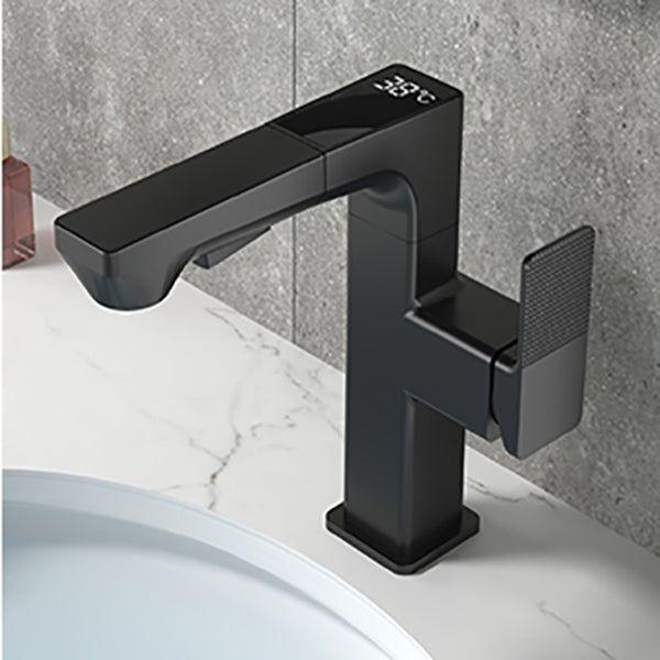 Modern Lever Handles Sink Faucet With Digital Display Square Brass Bathroom Sink Faucet