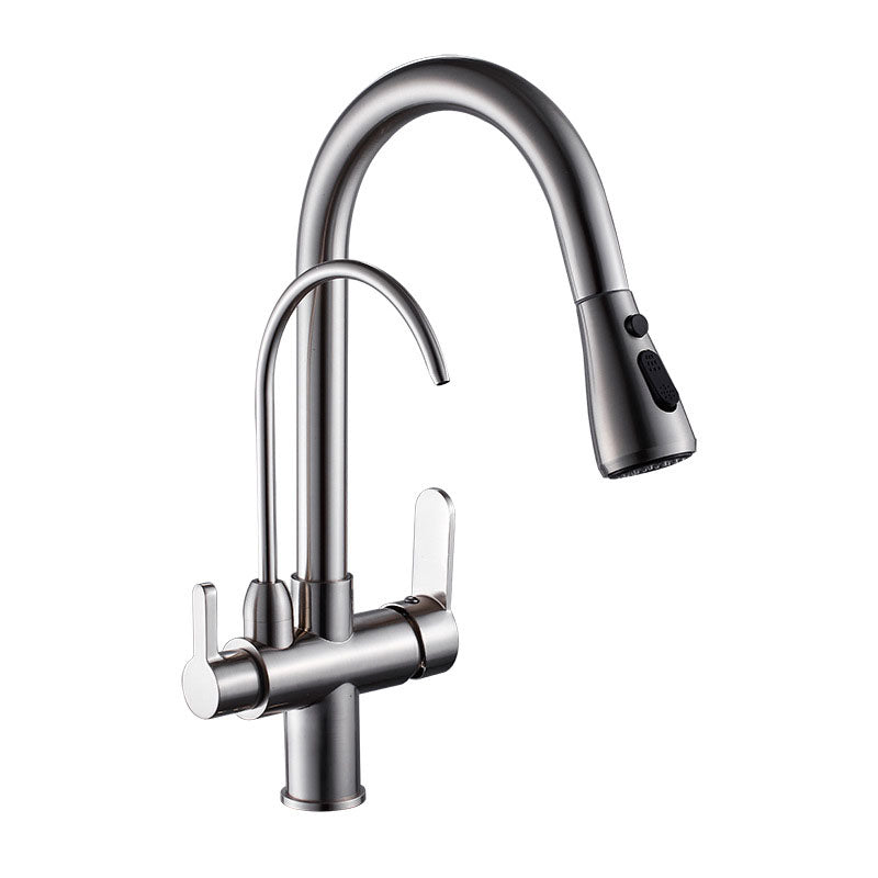 1 Hole Kitchen Faucets Metal Pulldown Sprayer Kitchen Faucet with Double Handles