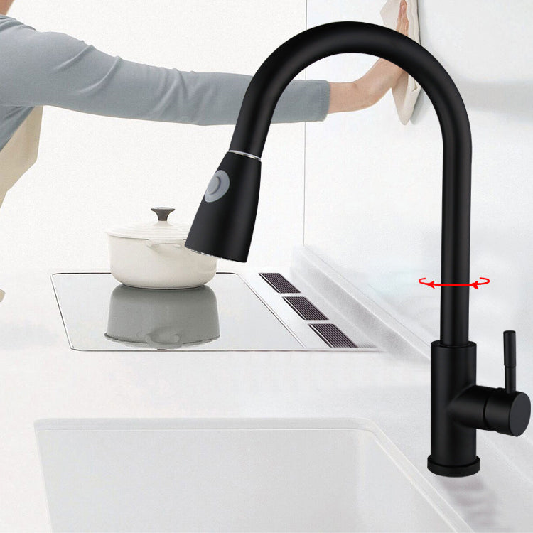 Kitchen Faucet Cold and Hot Controlled Rod Handle Stainless Black Kitchen Faucet