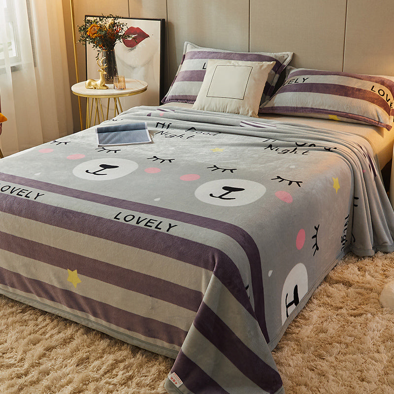 Non-Pilling Sheet Cartoon Painting Flannel Breathable Soft Fade Resistant Bed Sheet