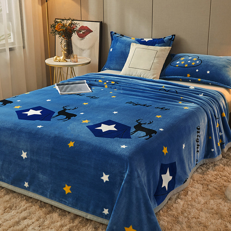 Non-Pilling Sheet Cartoon Painting Flannel Breathable Soft Fade Resistant Bed Sheet