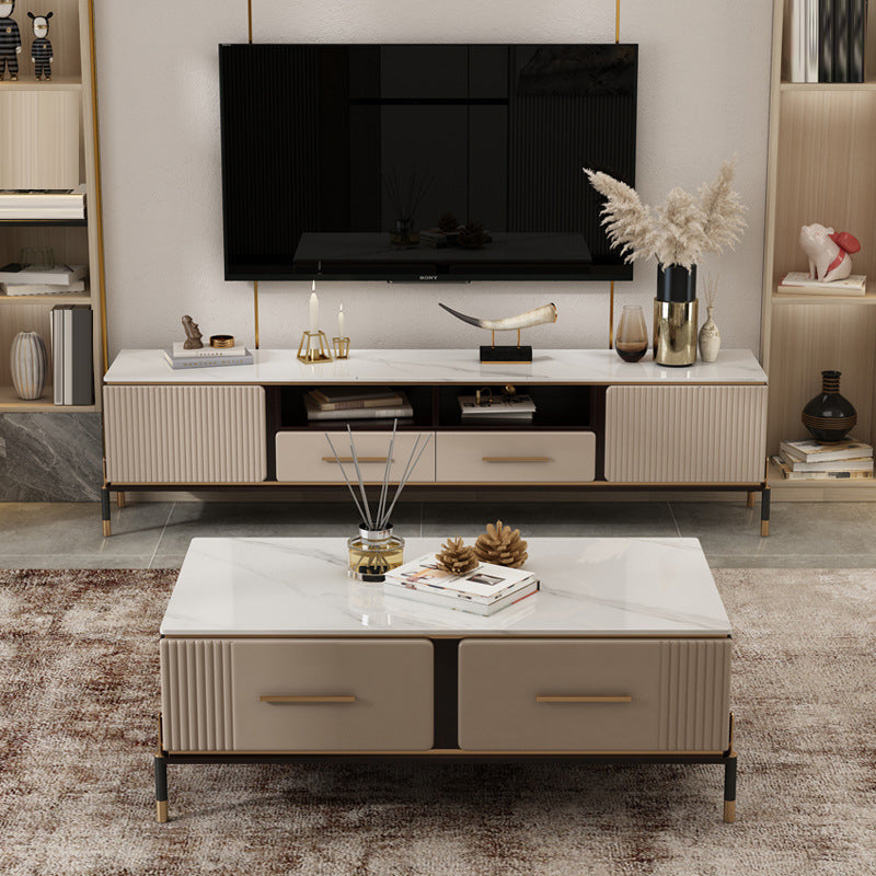 Glam TV Stand Console Stone Media Console TV Stand with 2 Drawers