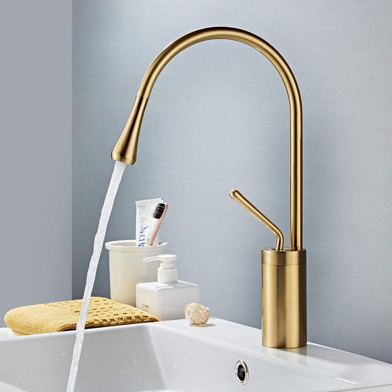 Modern Lever Handles Sink Faucet Gooseneck Circular Brass Bathroom Sink Faucet