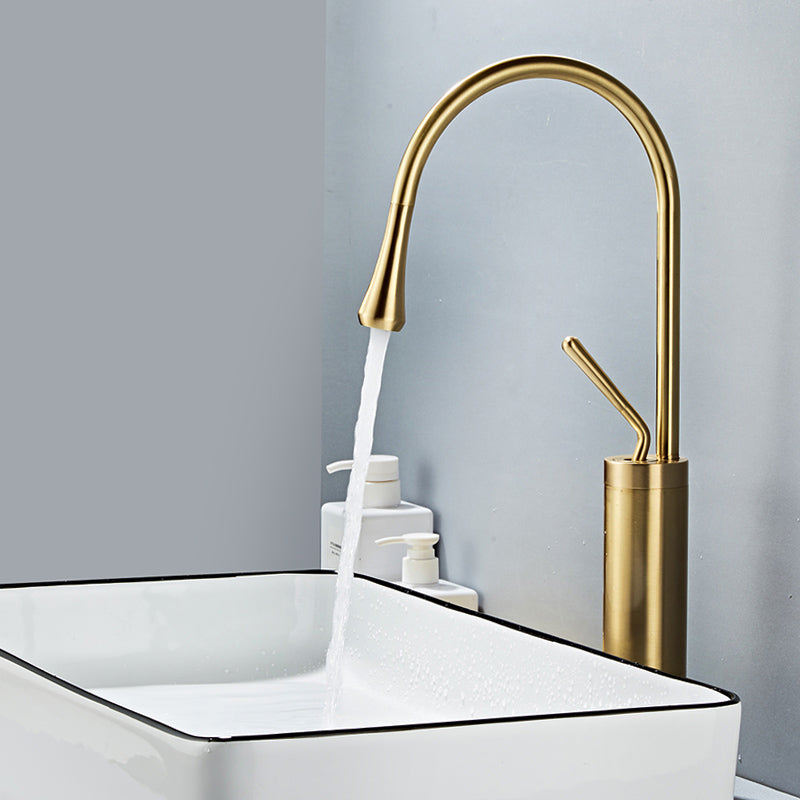 Modern Lever Handles Sink Faucet Gooseneck Circular Brass Bathroom Sink Faucet