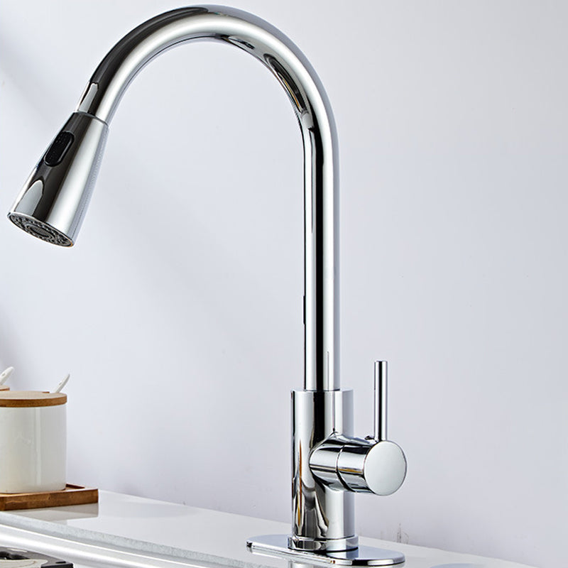 Modern Bridge Faucet Stainless Steel Pull down Sprayer with Supply Lines Kitchen Faucet