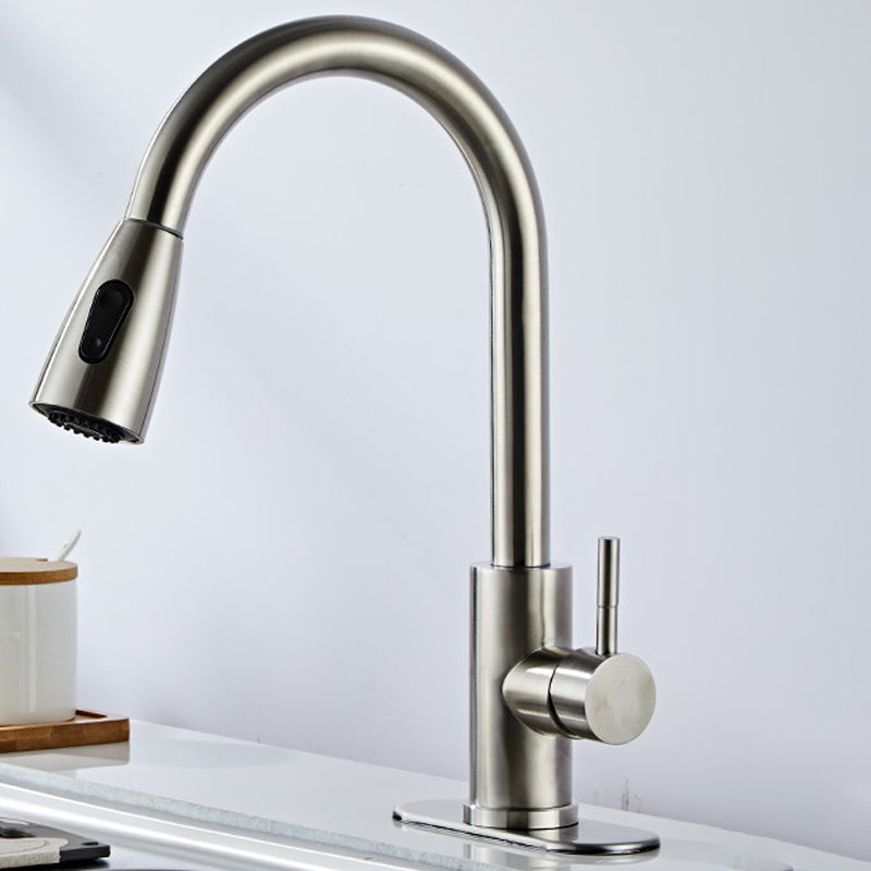 Modern Bridge Faucet Stainless Steel Pull down Sprayer with Supply Lines Kitchen Faucet