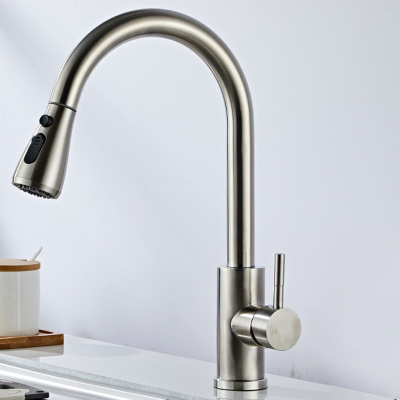 Modern Bridge Faucet Stainless Steel Pull down Sprayer with Supply Lines Kitchen Faucet