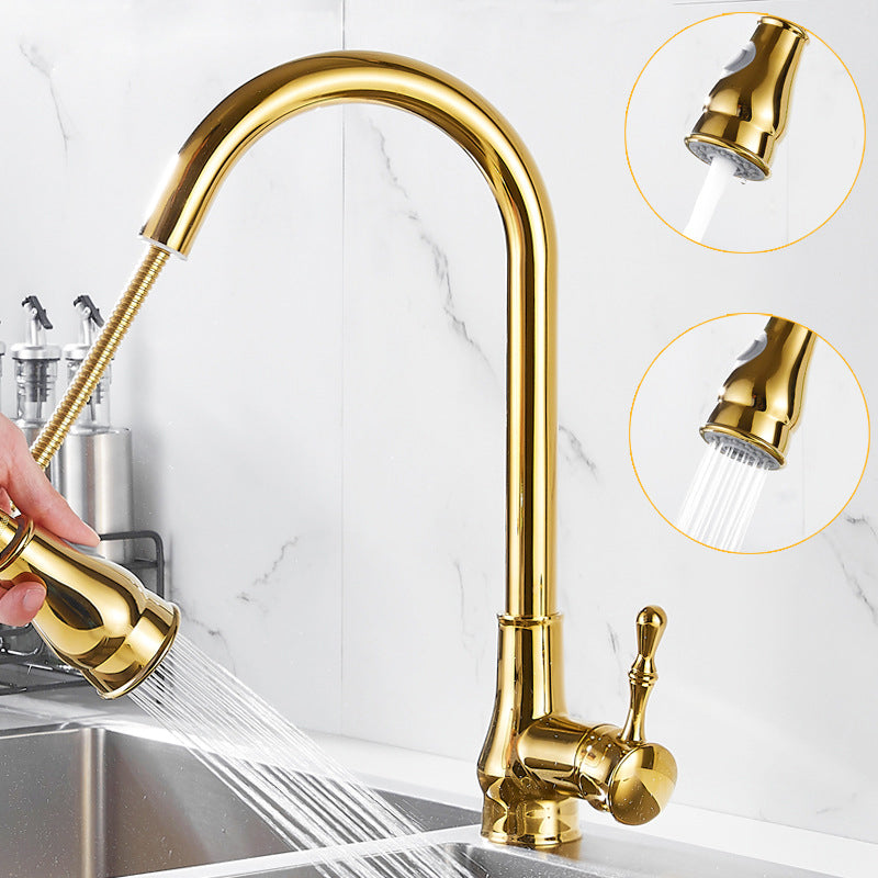 Brushed Gold Kitchen Sink Faucet High Arch Swivel Spout with Pull Out Sprayer