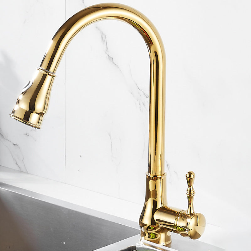 Brushed Gold Kitchen Sink Faucet High Arch Swivel Spout with Pull Out Sprayer