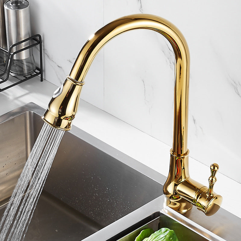 Brushed Gold Kitchen Sink Faucet High Arch Swivel Spout with Pull Out Sprayer