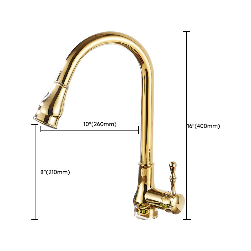 Brushed Gold Kitchen Sink Faucet High Arch Swivel Spout with Pull Out Sprayer