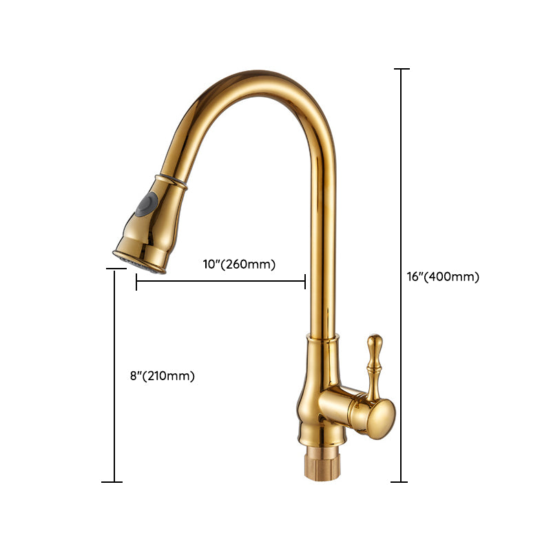 Brushed Gold Kitchen Sink Faucet High Arch Swivel Spout with Pull Out Sprayer