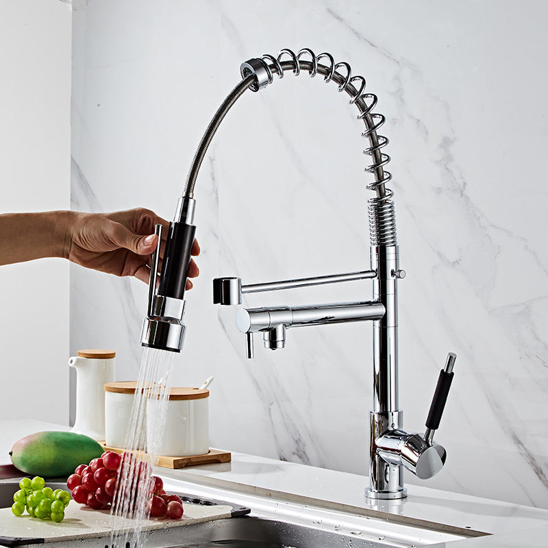 Contemporary Spring Spout Kitchen Sink Faucet Swivel Spout with Pull down Sprayer