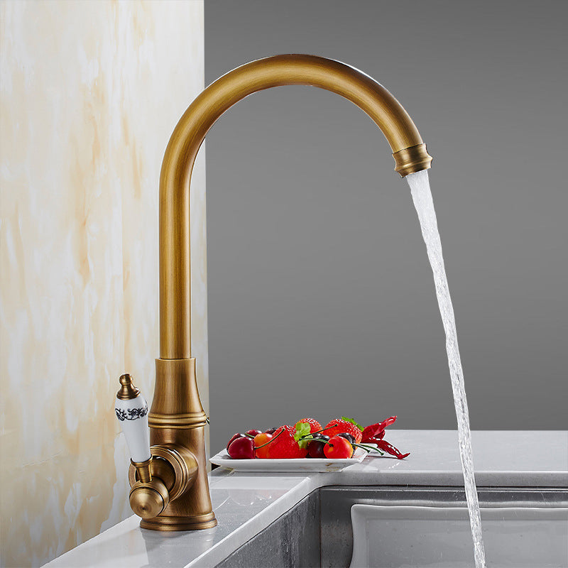 Traditional 1-Hole Kitchen Faucet Swivel Spout Gooseneck Standard Kitchen Faucets